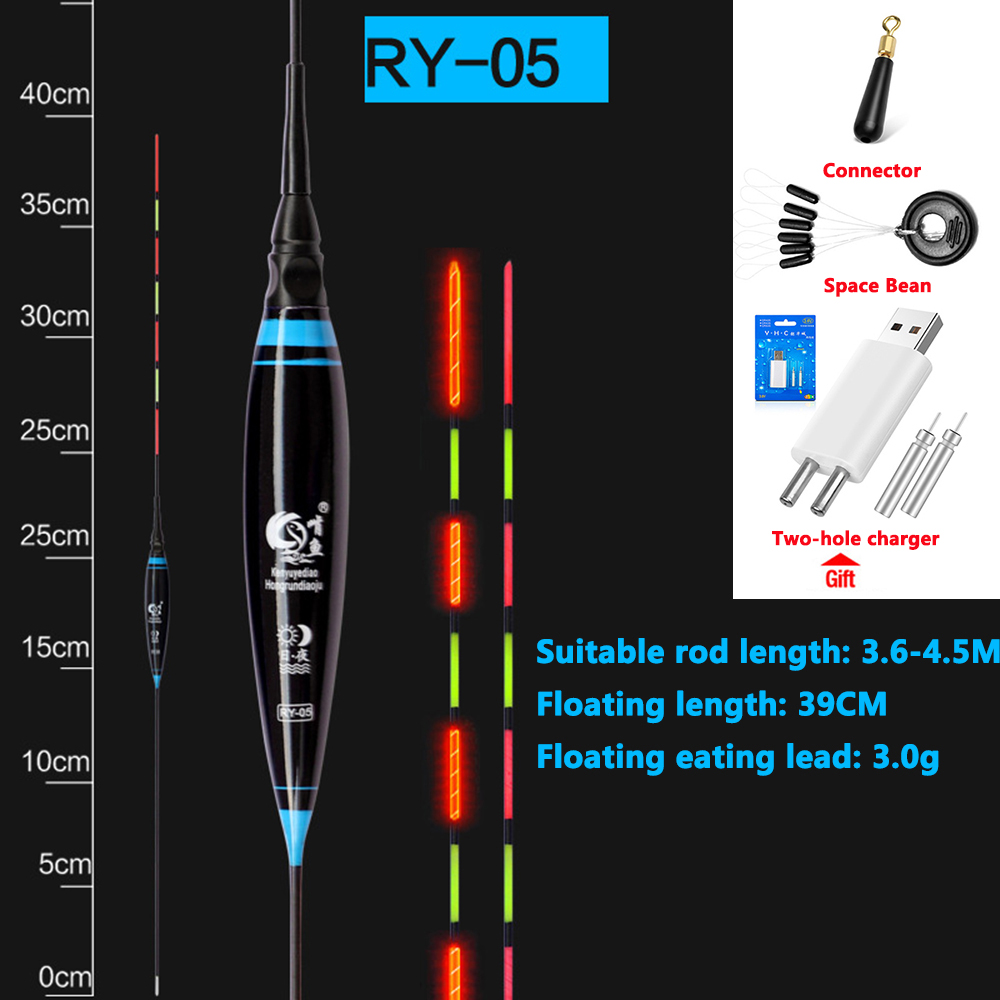 Corcho de pesca eléctrica LED flotar + cargador + space bean accesorios de luz de verano aparejos de pesca luminosos electrónicos flotar conjunto: RY-5-3.0g-4in1