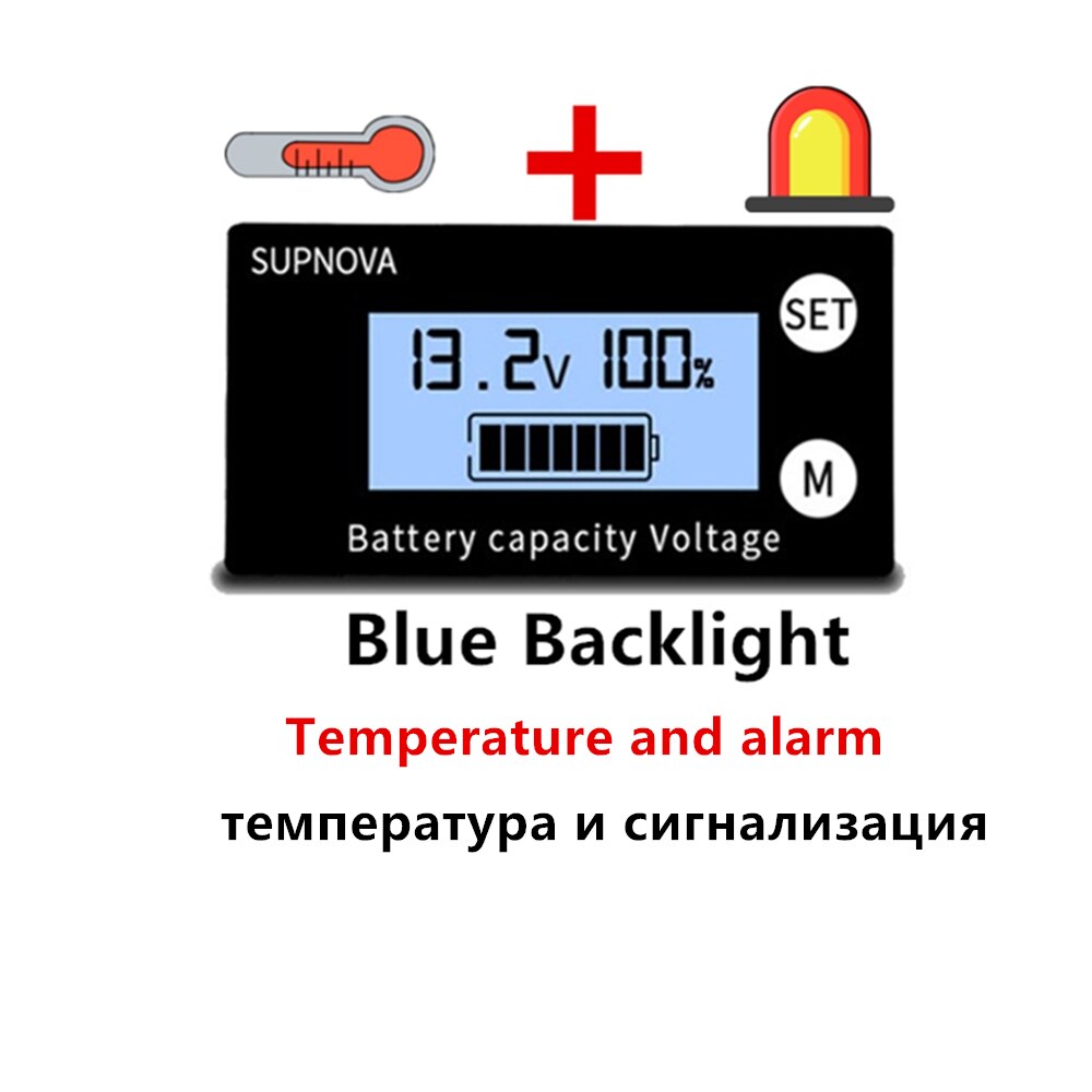 Battery Capacity Indicator DC 8V-100V Lead Acid Lithium LiFePO4 Car Motorcycle Voltmeter Voltage Gauge 12V 24V 48V 72V: T and ALM Blue