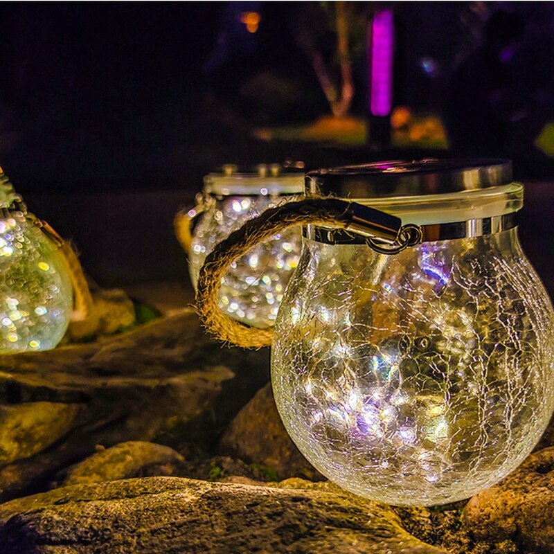 Solar Led Licht Mason Glazen Pot Waterdichte Opknoping Licht Met Touw Landschap Decoratie Voor Patio Pathway Tuin