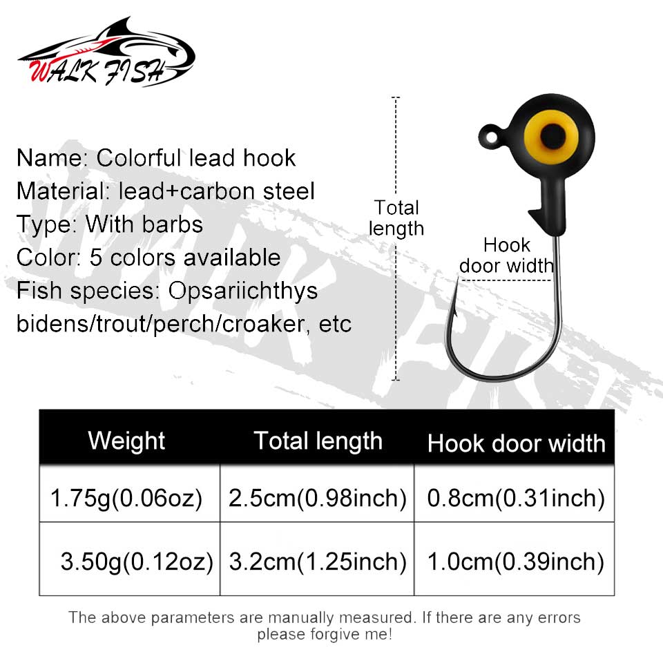 WALK FISH 5 Stück Jig-Kopf-Angelhaken, 1,75 g, 3,5 g Angelhaken, Bleikopf, Jig-Köder, harter Köder, weicher Wurm, Jighaken für weichen Wurm