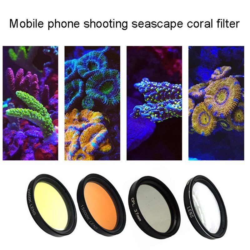 Filtro de lente de cámara de teléfono inteligente para acuario, Kit 4 en 1, filtro de lente amarillo y naranja para fotografía de acuario de arrecife de Coral: Default Title
