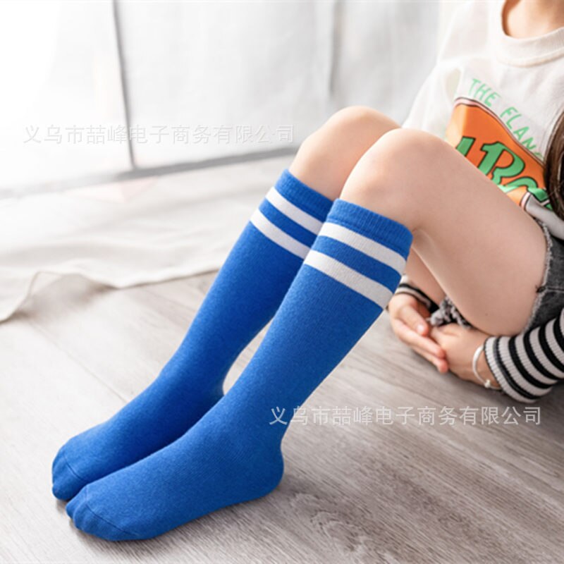 1-6y enfants genou chaussettes hautes pour bébé filles garçons football rayé chaussettes peigne coton: blue / 2-3T