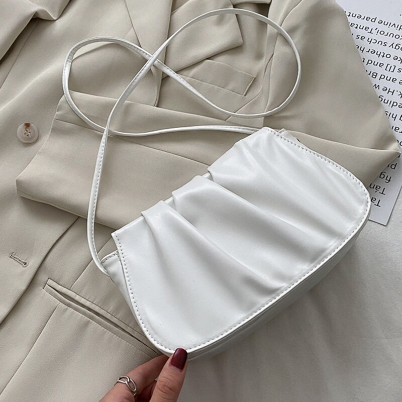 Women Soft Leather Cover Shoulder Bag Girls Small Square Crossbody Messenger Bag Ladies Dumpling Bag: White