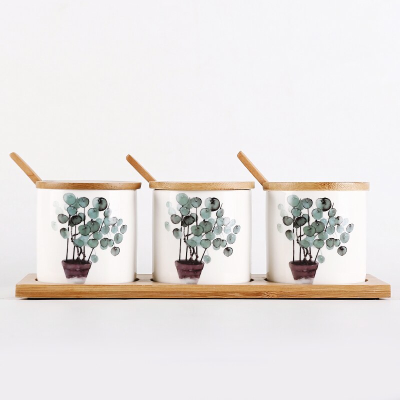 Nordic Groene Plant Home Keramische Kruiden Pot Eetstokjes Opslag Olie Pot Zout Shaker Combinatie Set Restaurant Keuken Benodigdheden: B