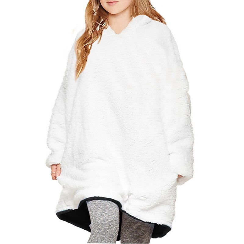 Winter Warm TV Sofa Blanket with Sleeves Fleece Pocket Hooded Weighted Blanket Adults Kids Oversized Sweatshirt Blanket for Bed