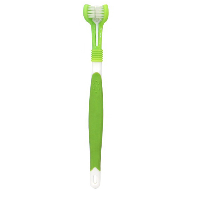 Pet Toothbrush Three-Head Toothbrush Multi-angle Cleaning Addition Bad Breath Tartar Teeth Care Dog Cat Cleaning Mouth: Grass green