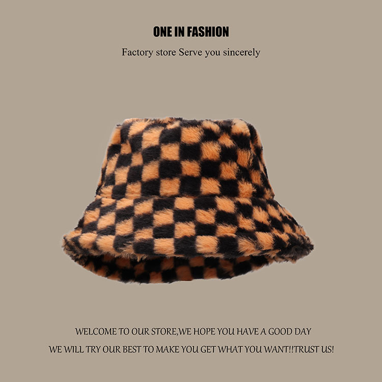 Vrouwen Hoeden Vrouwelijke Winter Dikke Warme Koe Fluwelen Vissen Caps Gorro Beanie Dames Zwart Wit Plaid Emmer Hoeden: Oranje