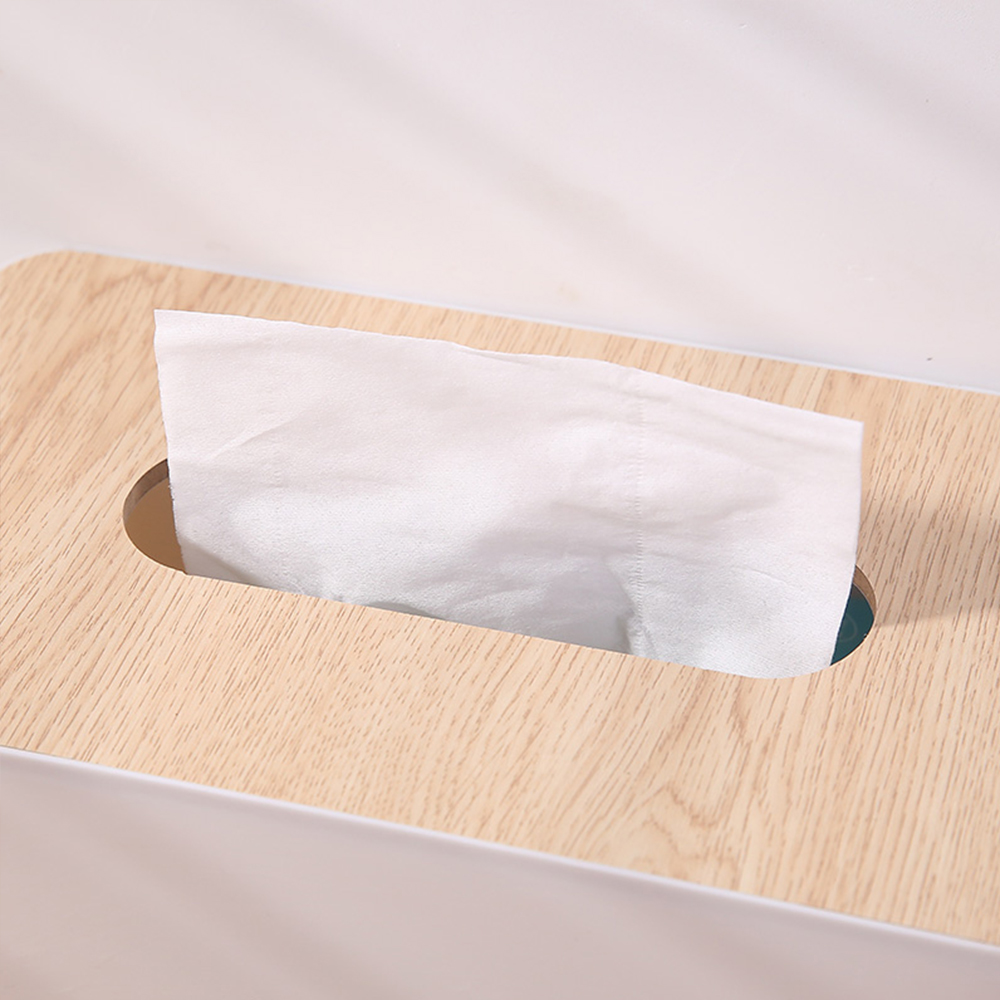 Caja de pañuelos de plástico con cubierta de madera, recipiente de servilleta de cocina para el hogar, caja de pañuelos, caja blanca para servilletas, organizador de papel tisú