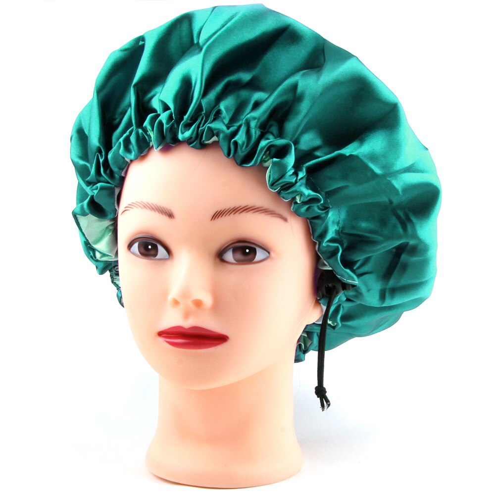 Gorro de satén Reversible para dormir, gorro de seda para mujer, gorro para el pelo de noche, cubierta para la cabeza, sombrero de doble capa ajustable, accesorios para peinados rizados: Green