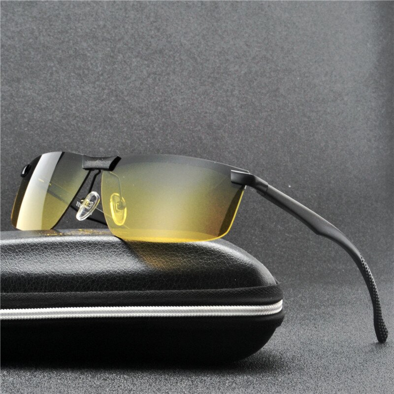 Mincl aluminium magnesium dag og nat solbriller polariserede nattesyn briller mænd anti-refleks driver gule kørselsbriller nx: Sort grøn gul