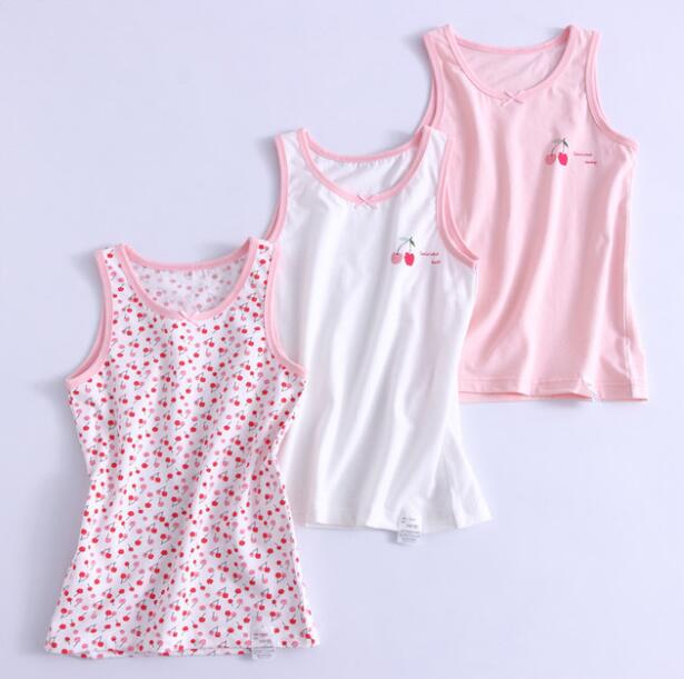 Pige jordbær ensfarvet tanks børneundertøj blød bomuld top camisole teenage sommer åndbar vest 3 stk/parti str. 90-160