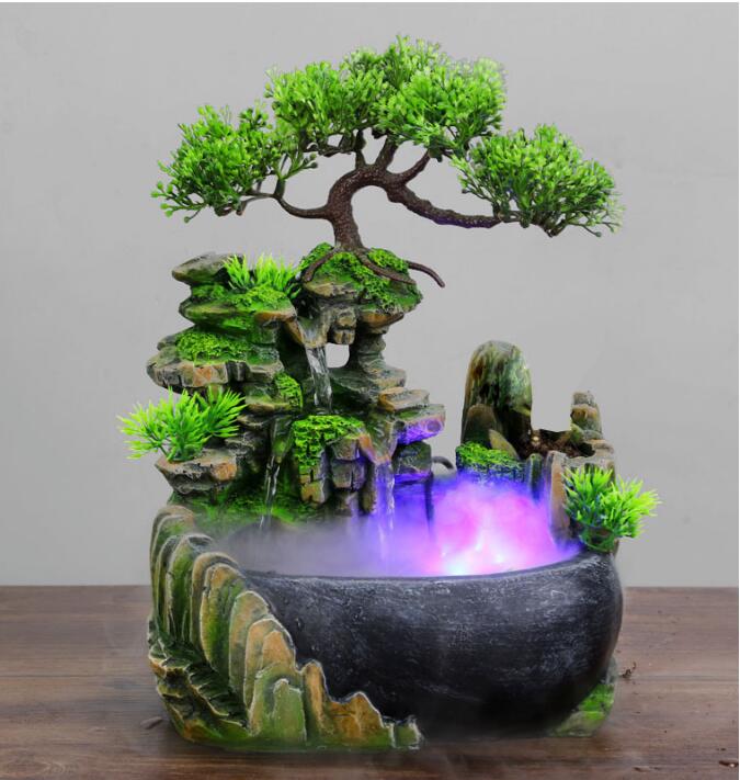 Creatieve Indoor Simulatie Hars Rotstuin Waterlandschap Feng Shui Fontein Home Office Desktop Spray Vochtige Decoratie Ambachten