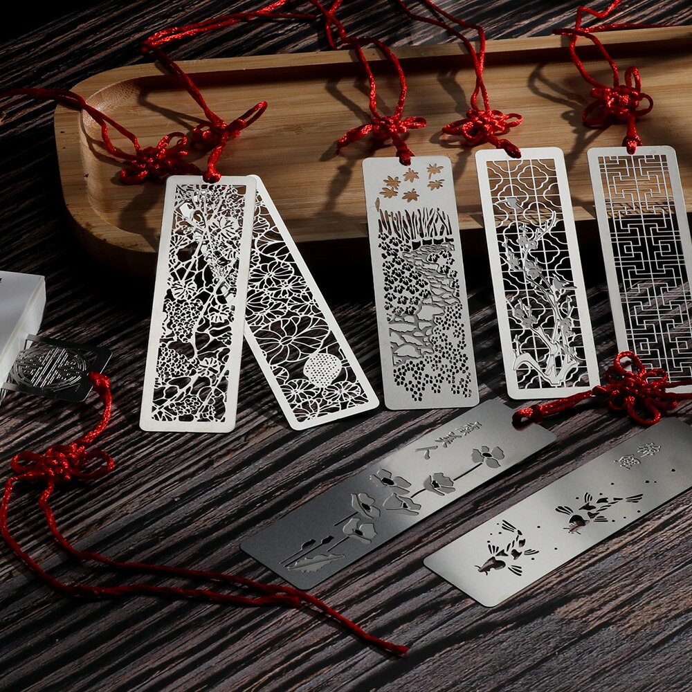 Metal Hollow Bookmarks Chinese Style Red Knot Book Clip Stainless Steel Pagination Mark Calligraphy Painting Kids