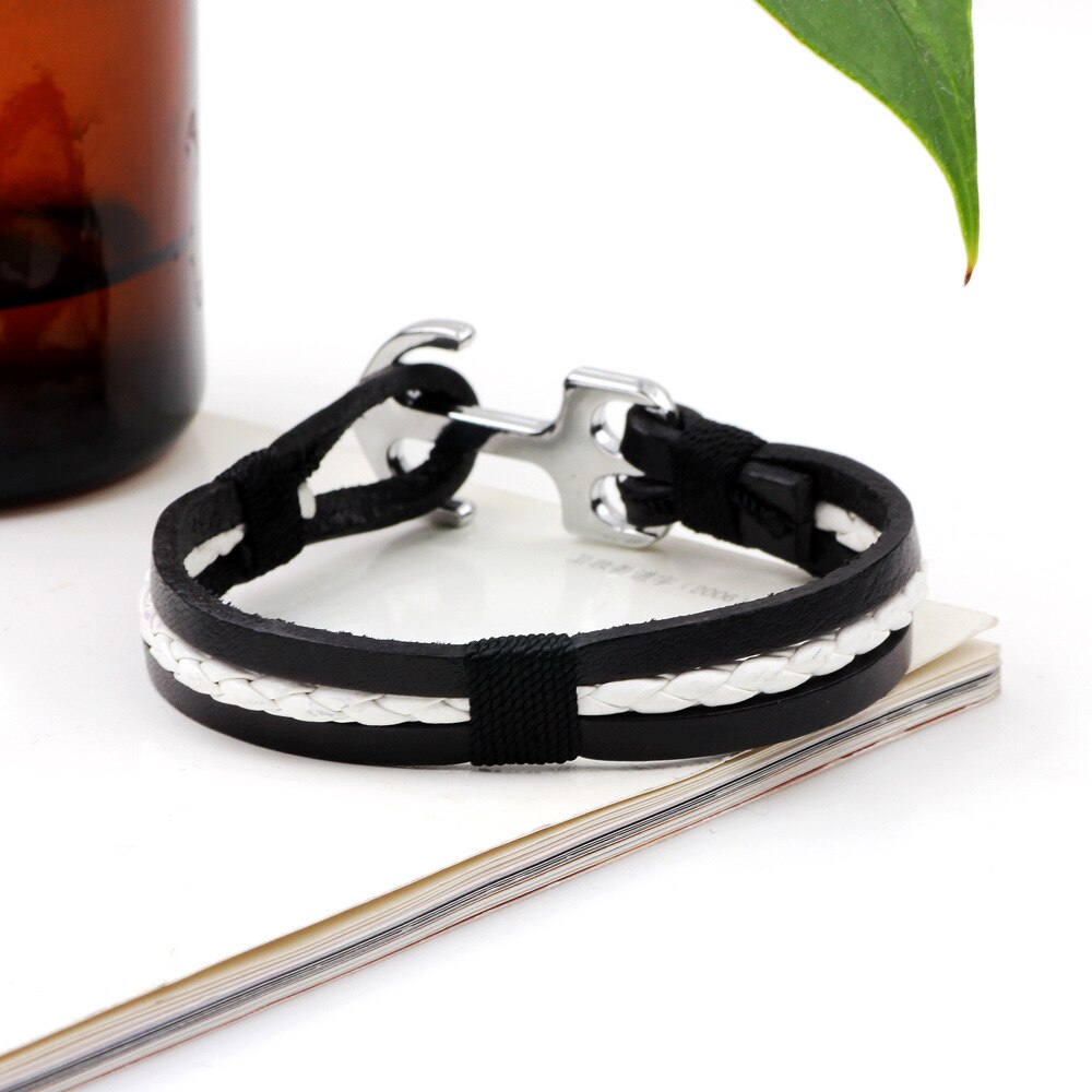 Kirykle Anker Armband Mannen Charm Leather Rope Chain Armbanden Paracord Mode Anker Armband Mannelijke Wrap Metal Sport Haken