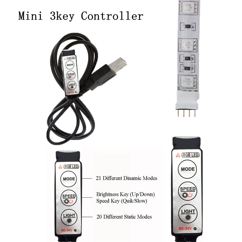 5V-24V USB RGB LED Controller RF IR 3Key 17Key 24Key RGB LED Dimmer 4 Pin USB Interface For 5050 2835 3528 RGB USB LED Strip