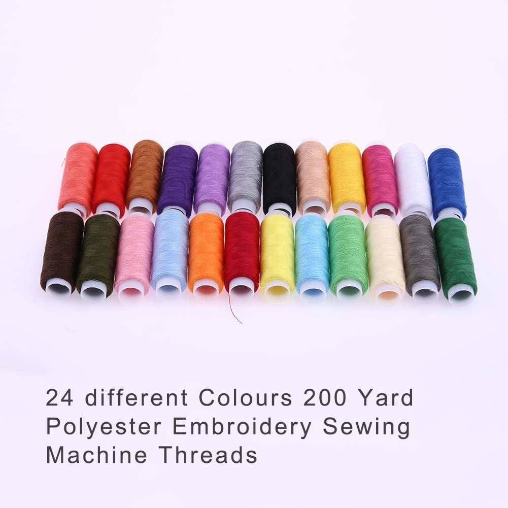 24Pcs Mixed Colors 100% Polyester Yarn Sewing Thread 500Yards Each Spool Roll Machine Hand Embroidery For Home Sewing Kit