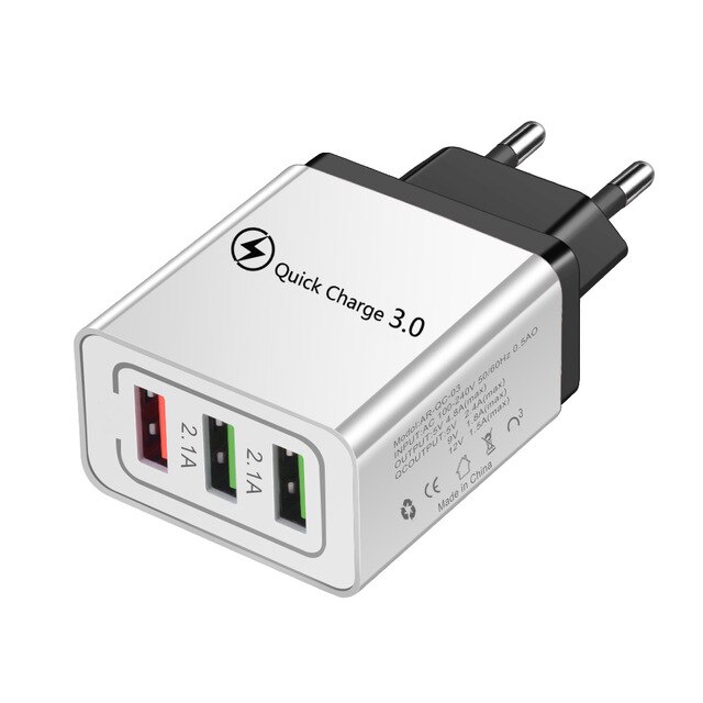 Cargador USB de carga rápida 3,0 QC 3,0 para teléfono móvil, cargador de pared para iPhone 11 X XS 8 7 Samsung S8, adaptador USB de 3 puertos: half black 3 ports