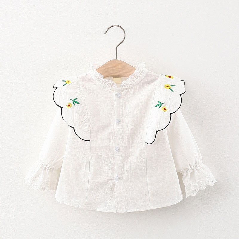 Mädchenblusen, babyblusen mit blumenstickerei, oberteile für kleinkinder, herbstkleidung, langärmeliges, einreihiges t-Shirt für kleinkinder