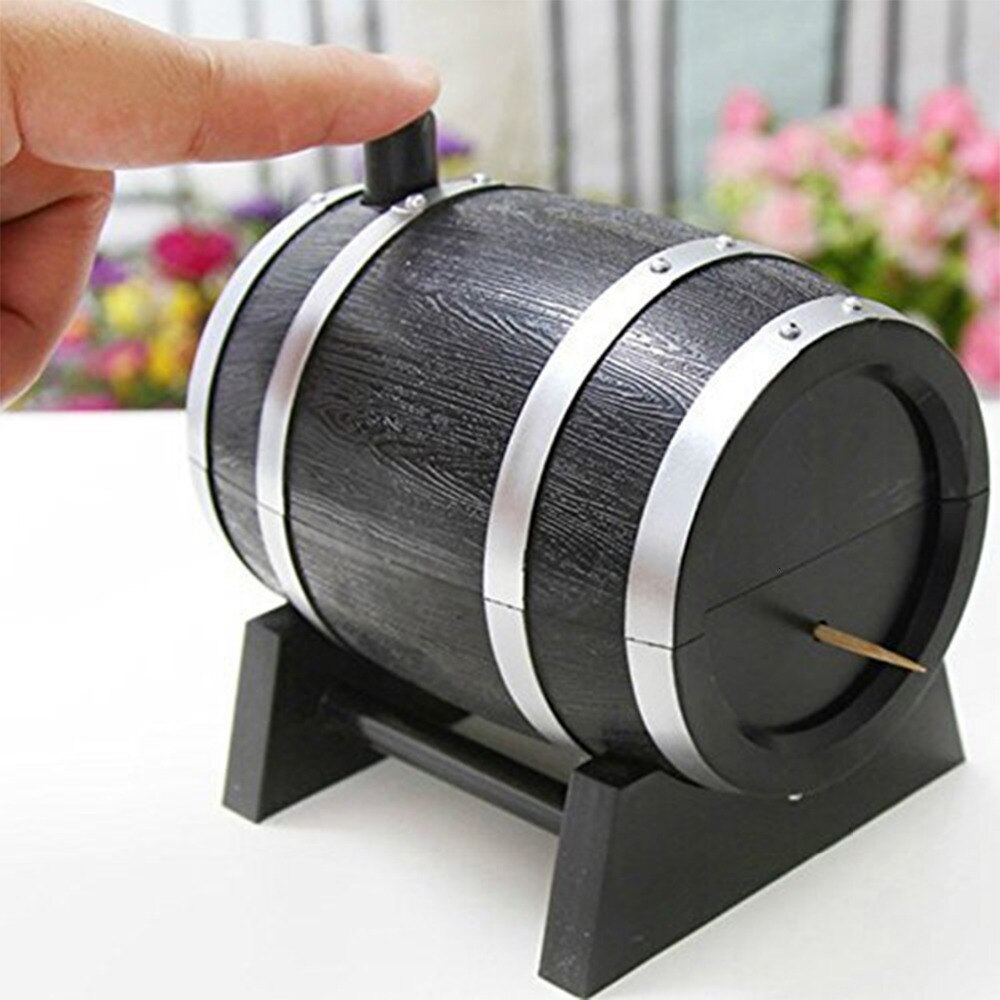 1 PC Automatic Oak Wine Barrel-Shaped Toothpick Holders Plastic Box Container Case For Home Kitchen