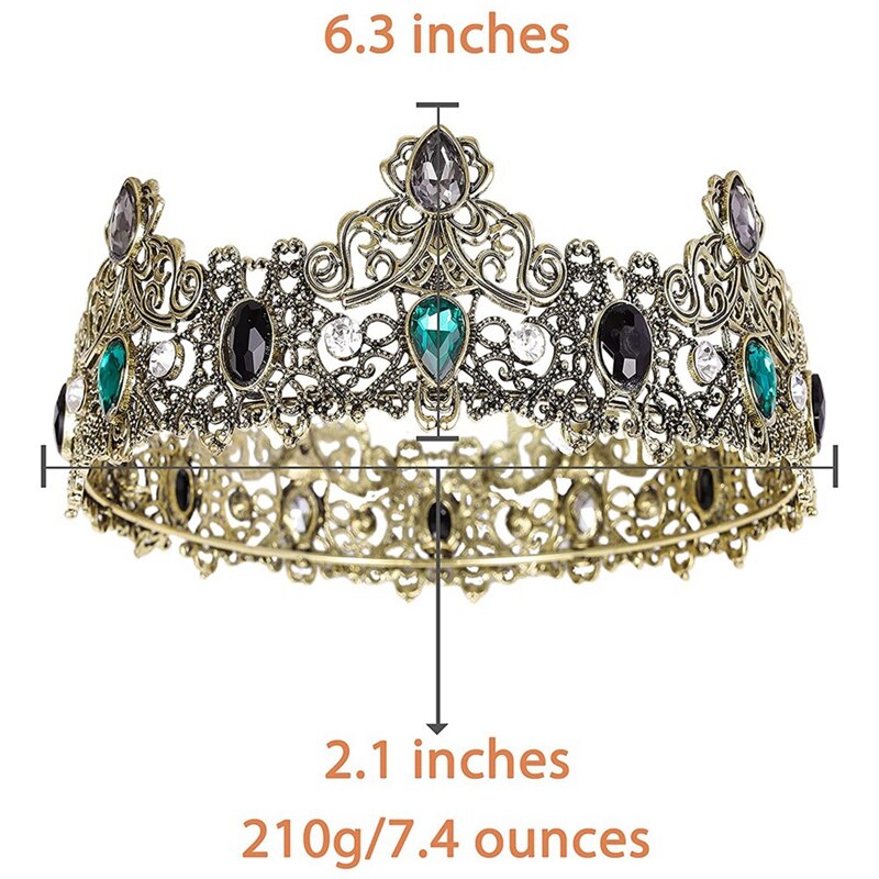 Couronnes de roi Vintage en métal pour hommes, couronne de roi complète avec strass vert, tiare d&#39;anniversaire pour hommes, couronnes de bal