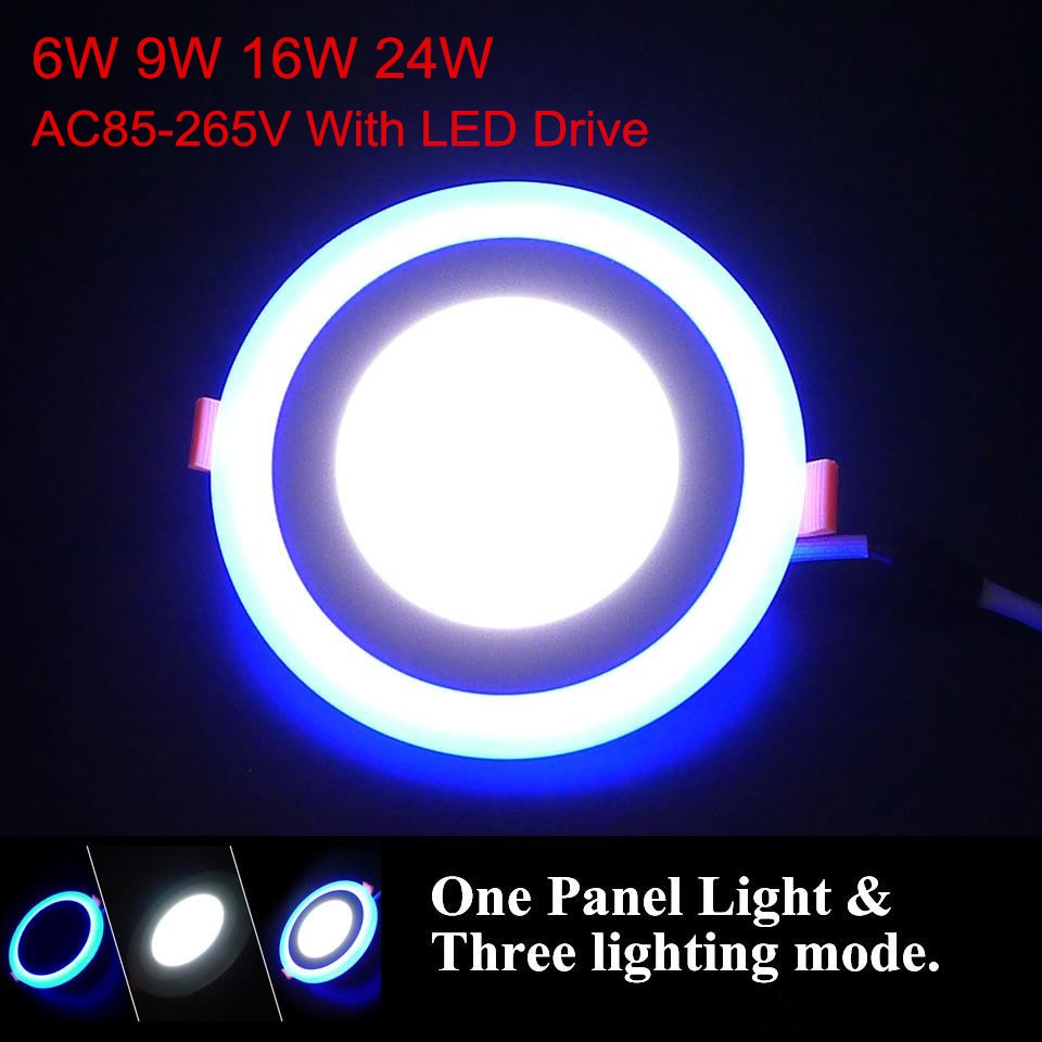 Dubbele Kleur Led-paneel Downlight 6 w 9 w 16 w 24 w 3 Model LED Lamp Paneel Licht LED plafond Inbouwspot licht AC110V 220 v + Driver