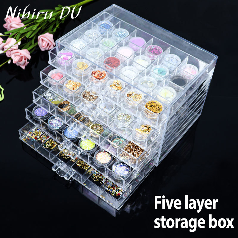 Caja de almacenamiento con compartimento para decoración de uñas, 72/79/120 rejillas, organizador acrílico transparente para cuentas, accesorios de manicura DIY