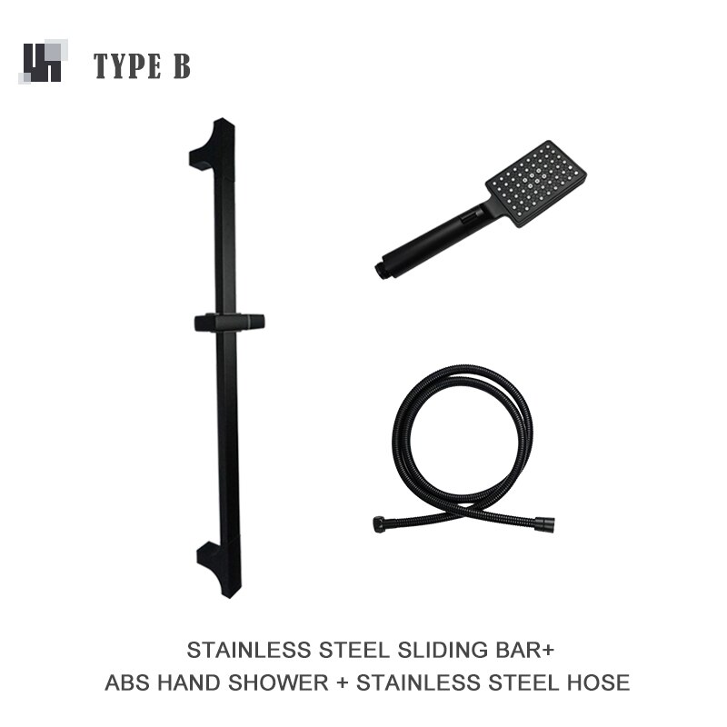 Black 3 Function ABS Hand Held Shower Head High Pressure Rain Shower Sprayer Set Wall Mount Slide Bar with Hose and Bracket: Whole Set B