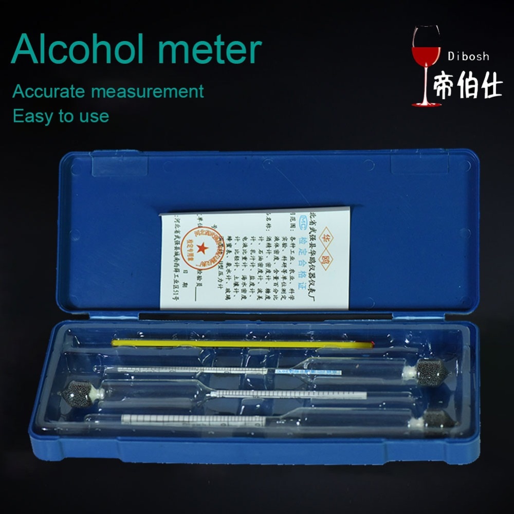3 Pcs 0-100% Alcoholmeter Alcohol Wine Concentration Meter Vodka Whiskey Hydrometer Tester Set Alcohol Thermometer