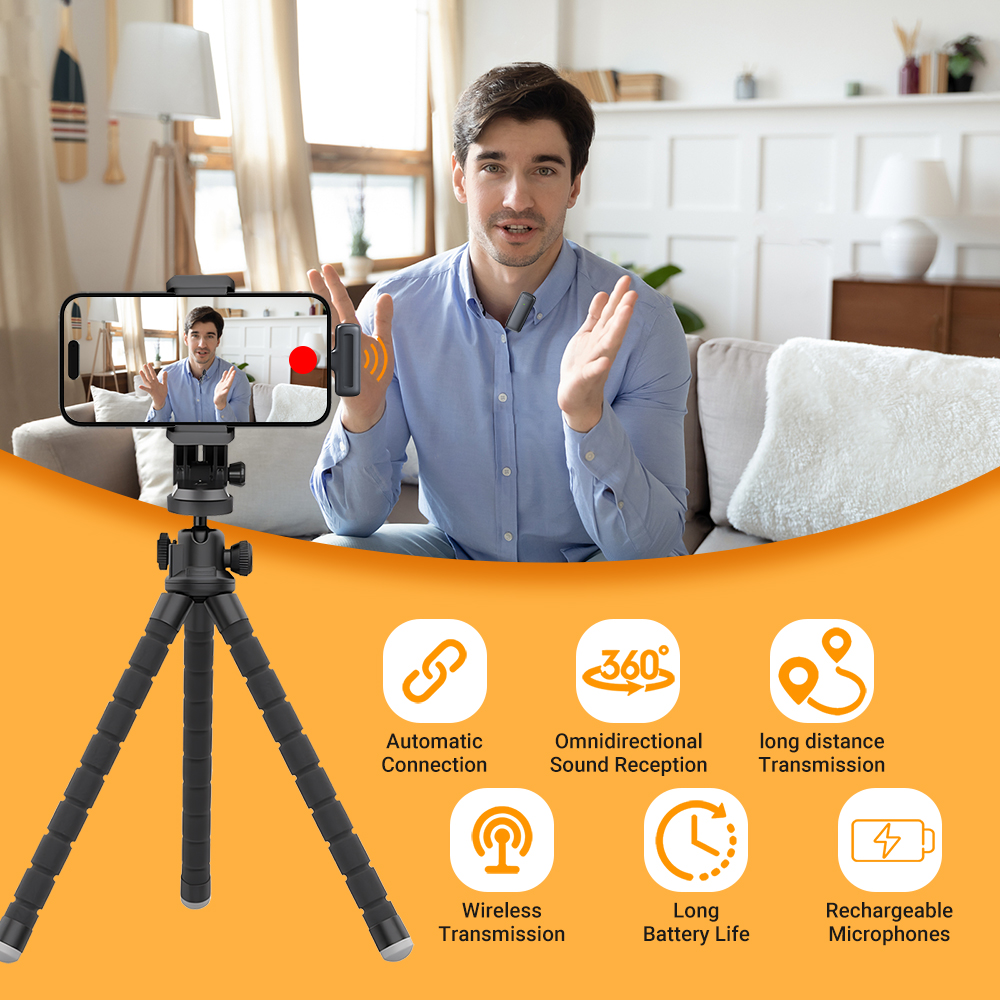 Basix 2,4 G kabelloses Stereo-Lavalier-Mikrofon mit Ladeetui für Live-Interview Outdoor Mini Noise Cancelling Ansteckmikrofon