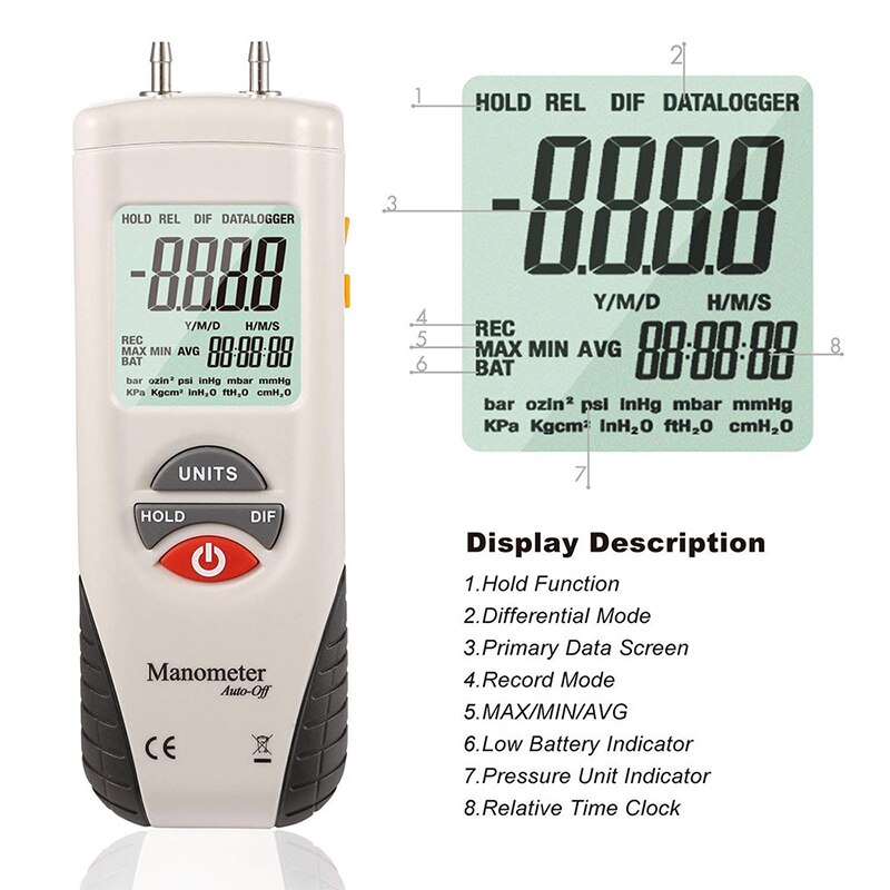 Hti manometer digital lufttryksmåler og differenstrykmåler hvac gastryk tester ht -1890