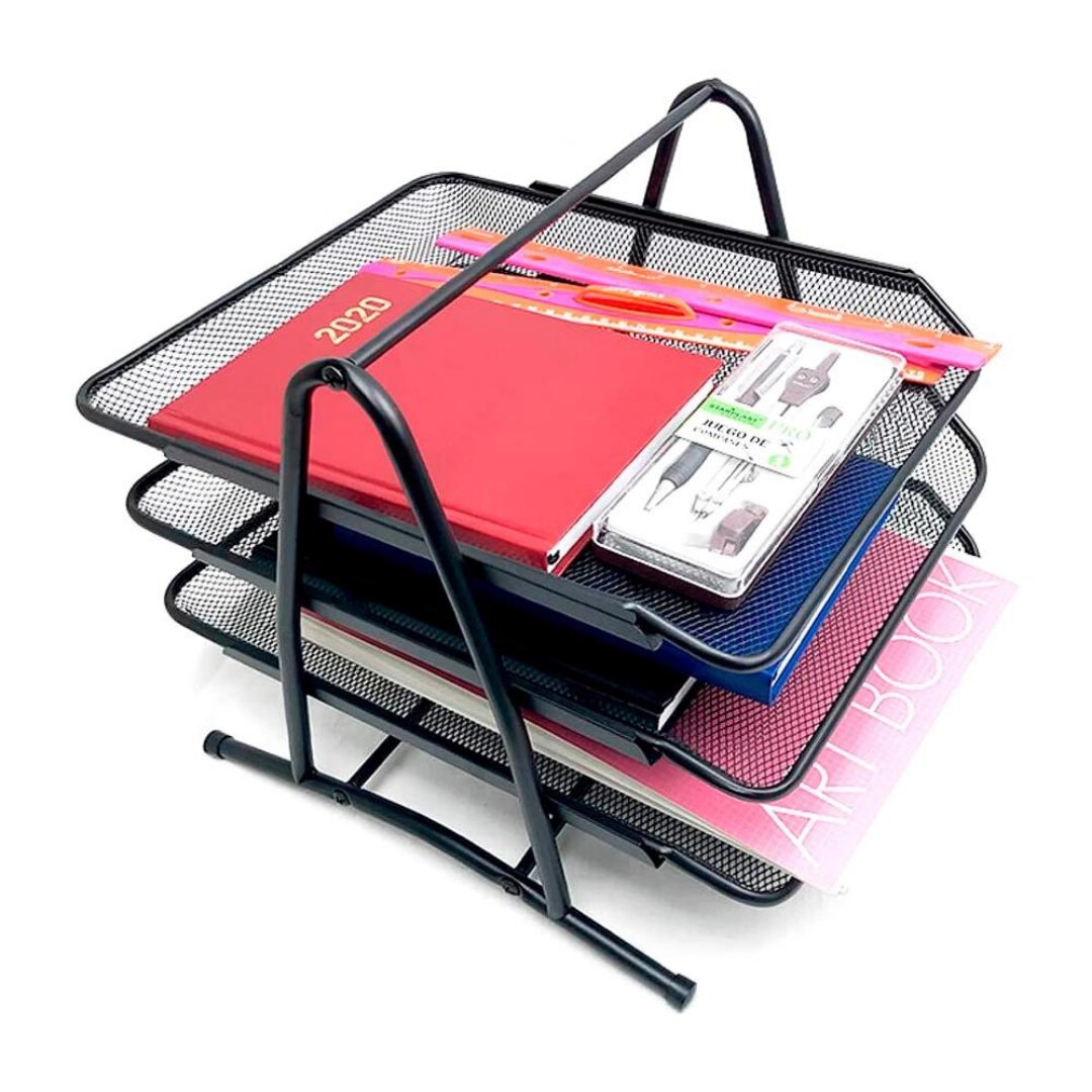 KROWN - Bandeja organizadora de escritorio de metal de 3 o 2 niveles para folios, hojas y documentos para oficinas o uso personal