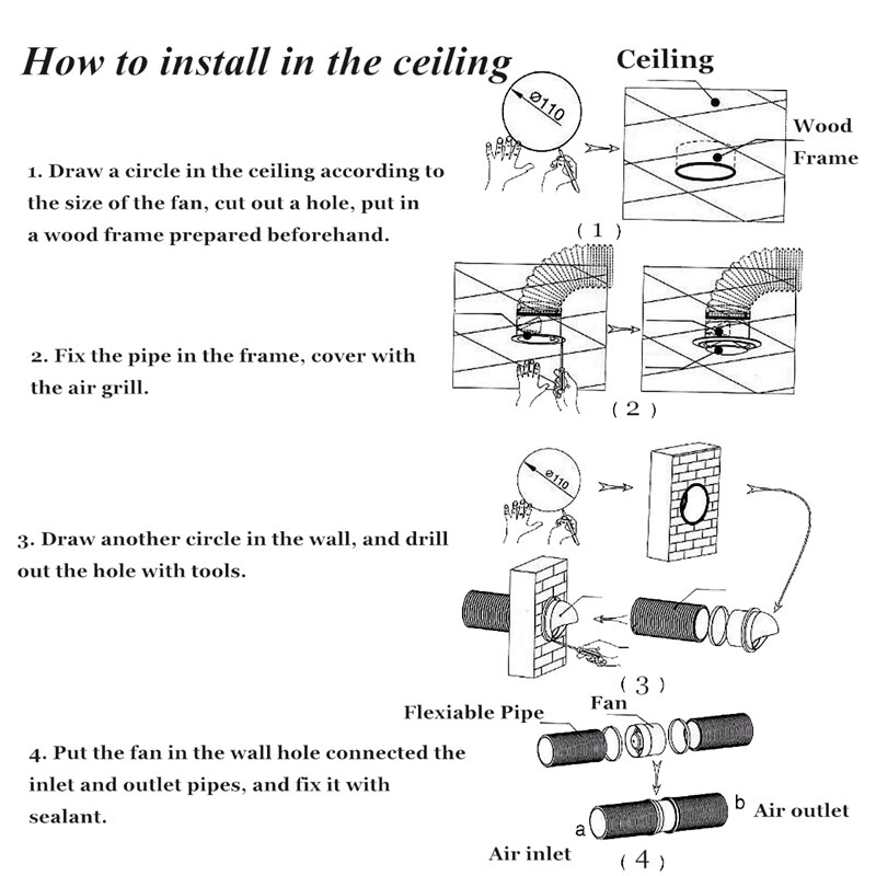 4 Inch Line Exhaust Ilation Extractor Fan Shower BathRoom Hydroponic Exhaust Fan