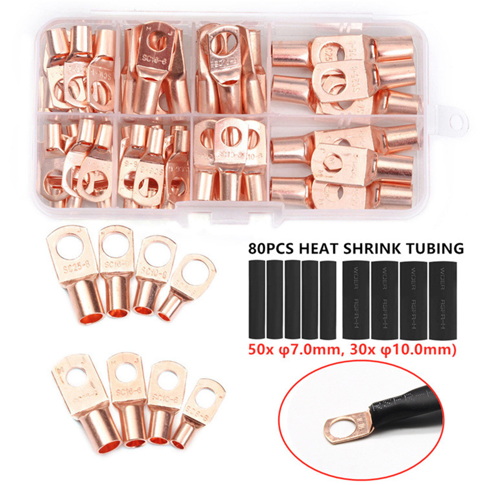60pcs Copper Wire Ring Terminal Lug SC Battery Welding Bare Connectors Set Kits