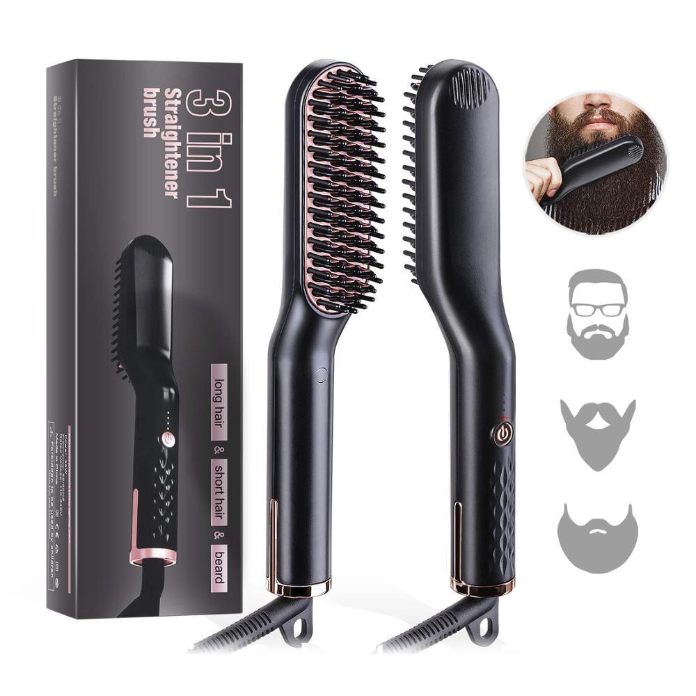 Piastra per barba per uomo-spazzola per pettine per raddrizzare i capelli con barba riscaldata ionica elettrica antiscottatura premio