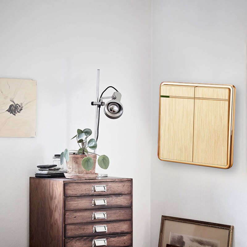 Luxury Brushed Wall Switch 1/2/3/4 Gang 2 Way Champagne Gold Switch PC Panel Interruptor Push Button Switch 10A Household Tool