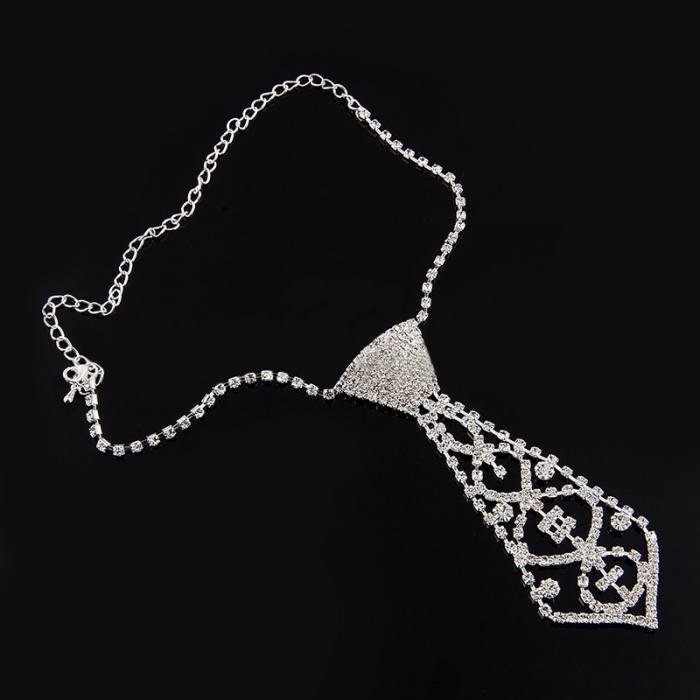 Women's Sexy Rhinestone Necktie Pendant Choker Necklace Wedding Party Jewelry Water drill Tie Costume Accessories