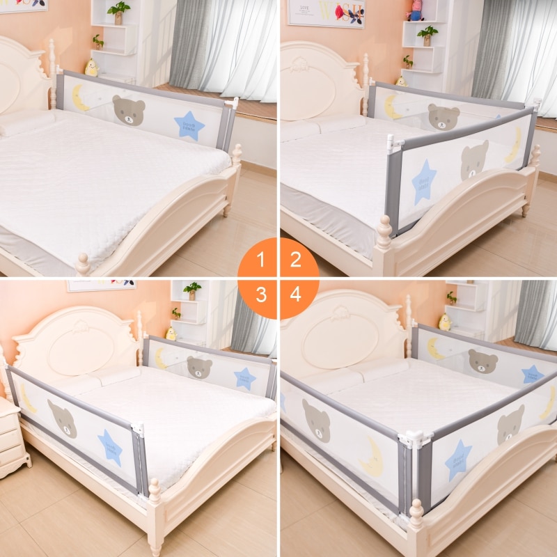 Children's bed barrier fence safety guardrail security foldable baby home playpen on bed fencing gate crib adjustable kids rails