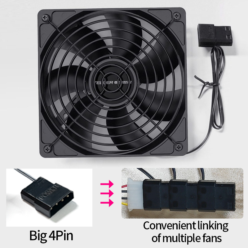 TEUCER-ventilador con caja de alta velocidad, 3000RPM, 12cm, chasis grande de 4 pines, fuente de alimentación, rodamiento hidráulico, ventilador de refrigeración líquida PWM de 12V/4 pines