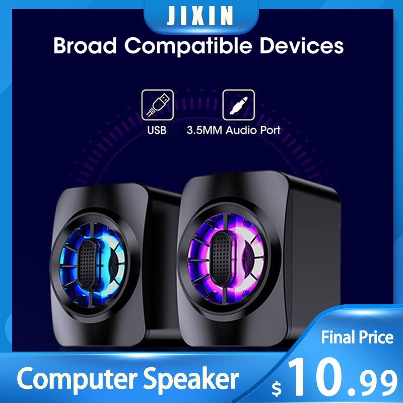 4D Computer Speakers Colorful RGB Light Stereo Surround Soundbar Bass Subwoofer Speaker for Laptop PC Home Theater Small Speaker