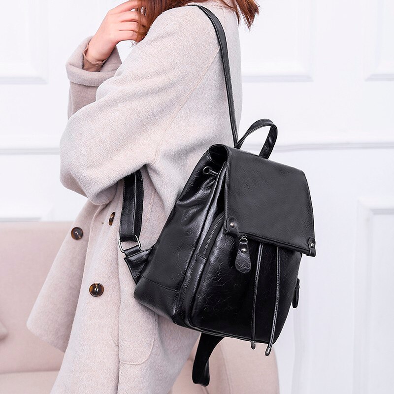 Women Travel Backpack Women's Leather Backpack Solid Durable Waterproof Backpacks Retro Student Schoolbag Casual Bag