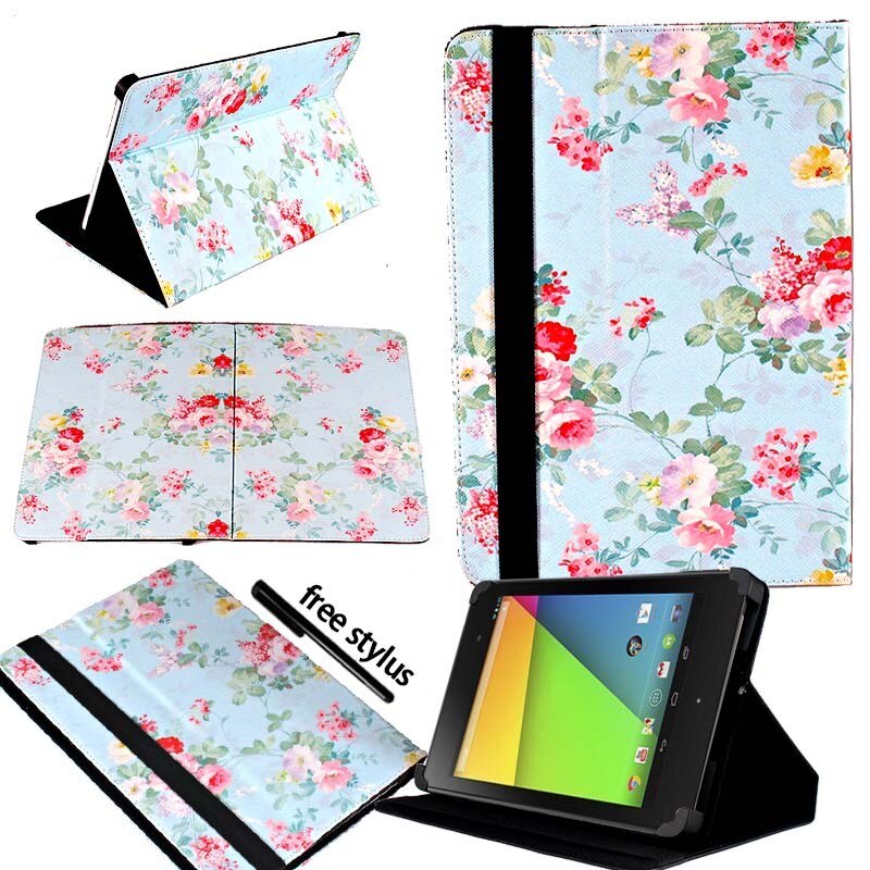 KK & LL Für Google Nexus 7 (1st 2th, Gen Gen ) -leder Tablet Ständer Folio Abdeckung Fall + Freies stylus: Blue Floral