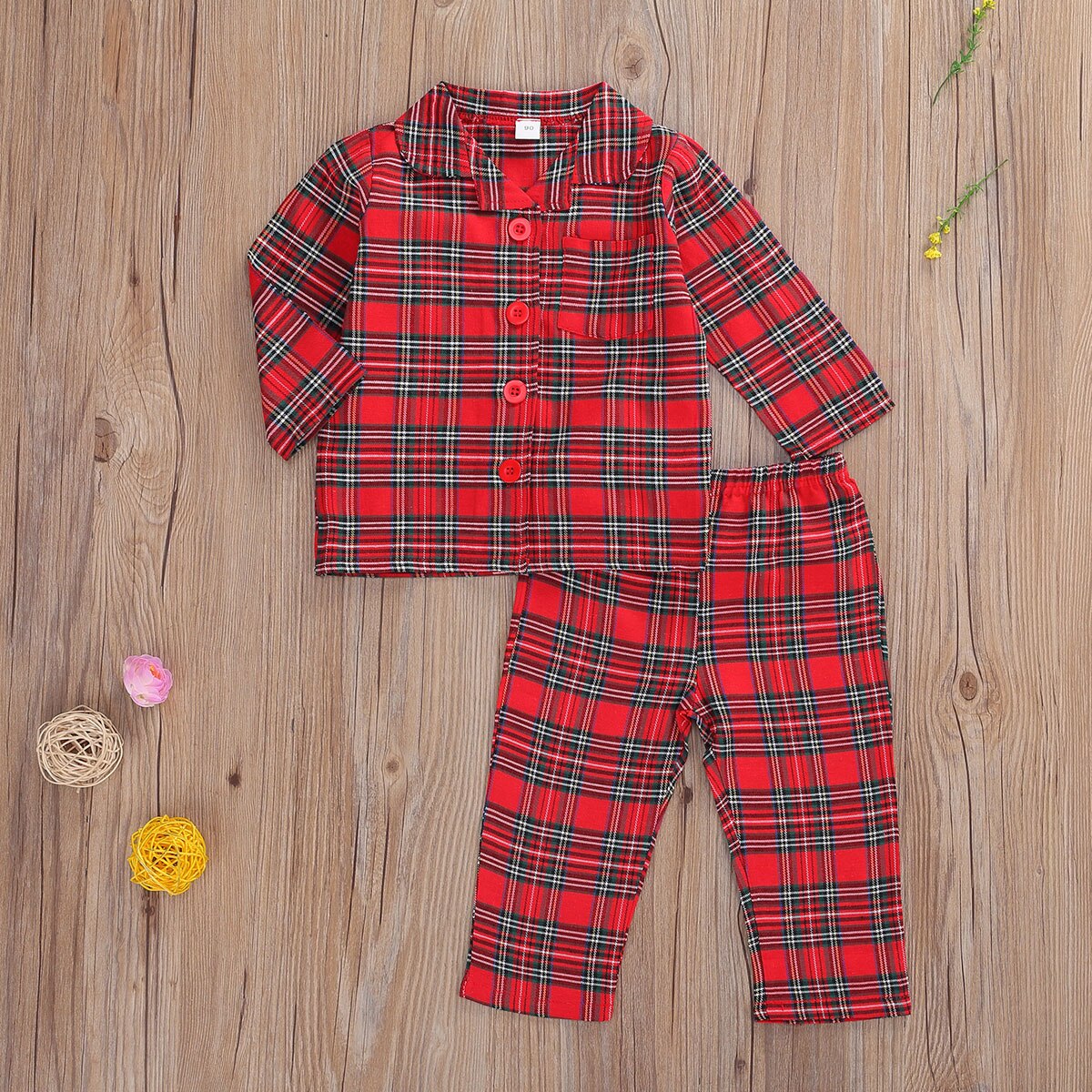 Ma &amp; Baby 1-6Y Kerst Kid Baby Boy Meisjes Pyjama Sets Rode Plaid Lange Mouw Tops Broek Xmas Outfits jaar Kleding