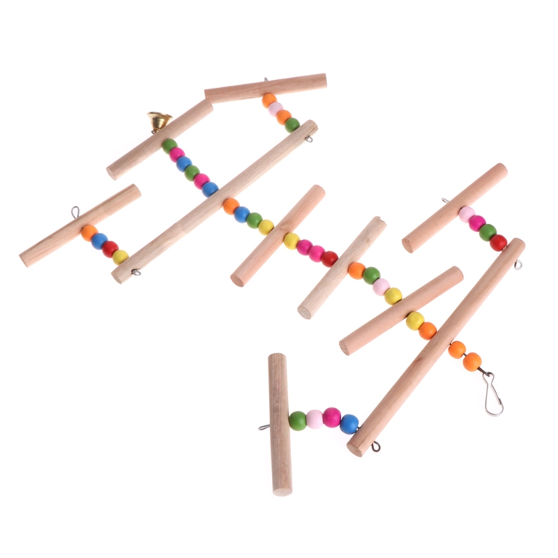 Parrot Perch Multi Layer Swing Bell Toys Wooden Hanging Cage Birds Pets