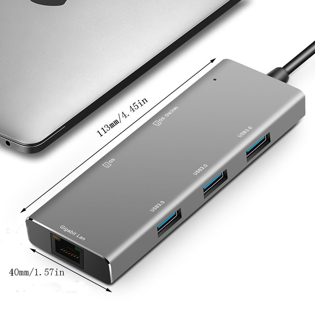 Aluminium Usb C Hub 6-In-1 Usb Type C Hub Adapter Dongle Compatibel Voor Macbook pro 13 "15" Thunderbolt 3, USB-C Data