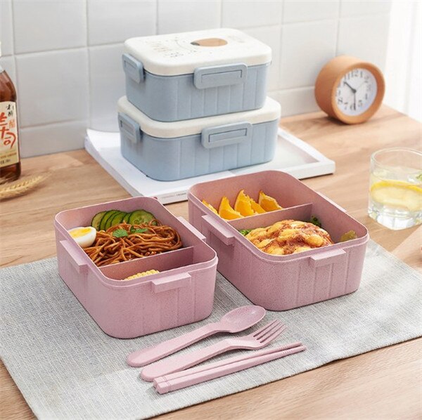 Gezond Materiaal Lunchbox Tarwe Stro Bento Dozen Magnetron Servies Voedsel Opslag Container Lunchbox