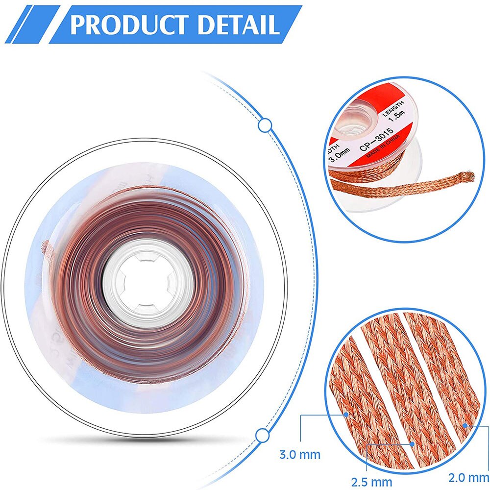 12PCS Desoldering Braid Tap Copper Solder Wire Soldering Wick Tin Solder Removal Braid Welding Wire BGA Repair Tool 2/2.5/3MM