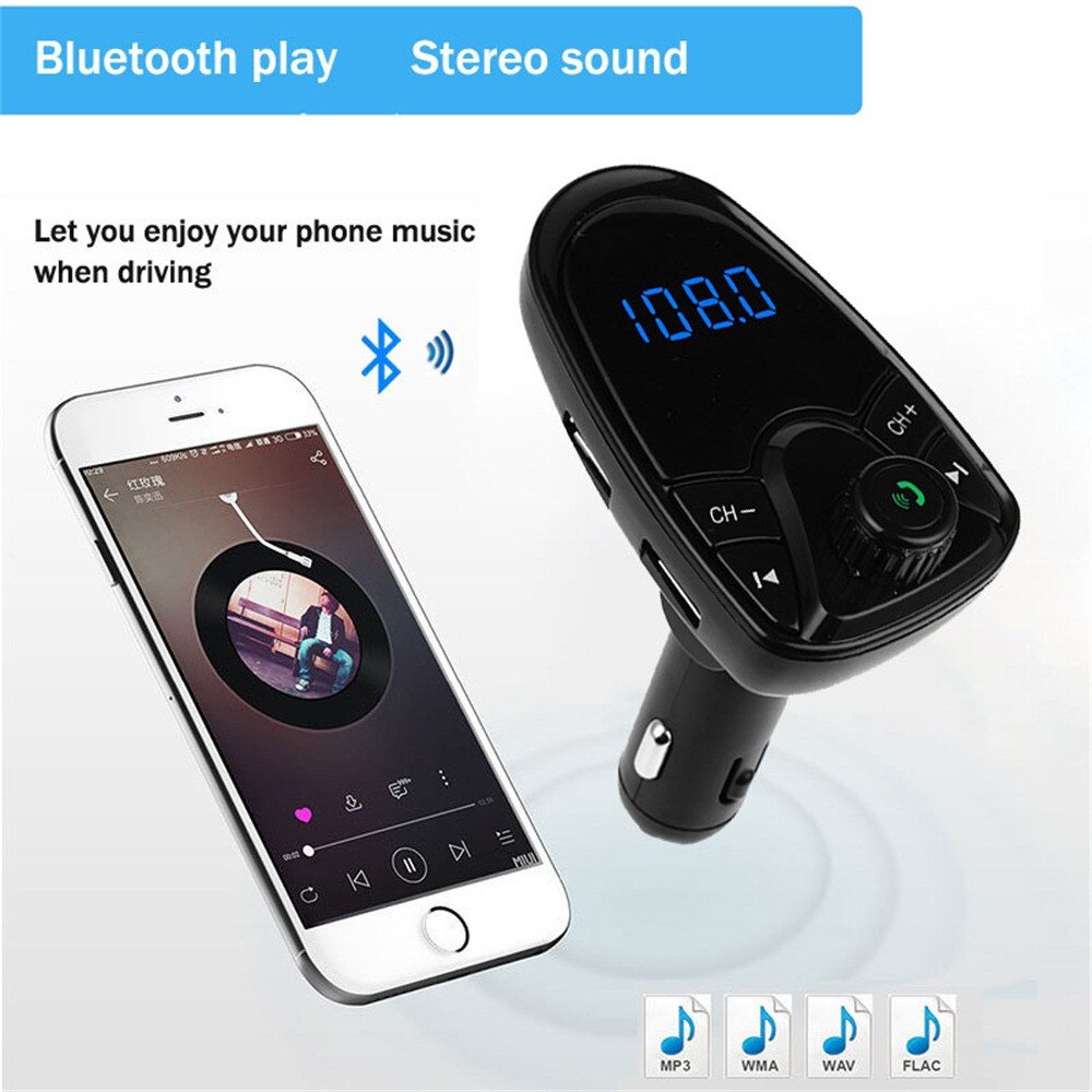 Bluetooth-fm-transmitter, fm-modulator für  mp3 spieler, freisprechfunktion, dual-usb-unterstützung, tf-karten-/usb-stick-unterstützung, autoradio für  mp3 spieler