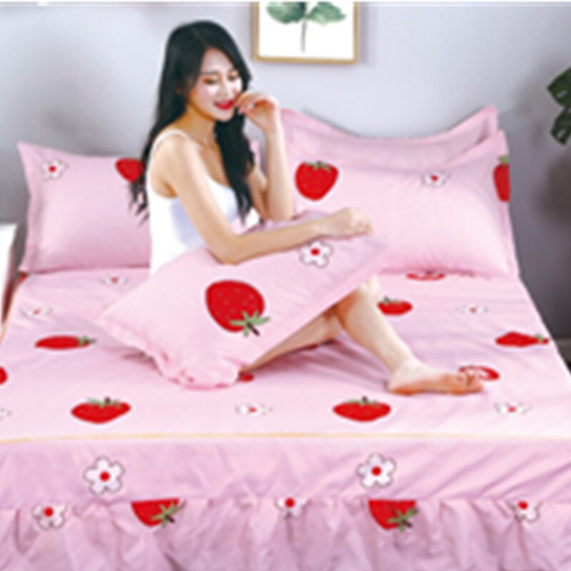 Grün Und Weiß Streifen Baumwolle Single Doppel Bett Rock Matratze Abdeckung Petticoat Twin Voll Königin Bett Röcke Bettdecke bettwäsche sets