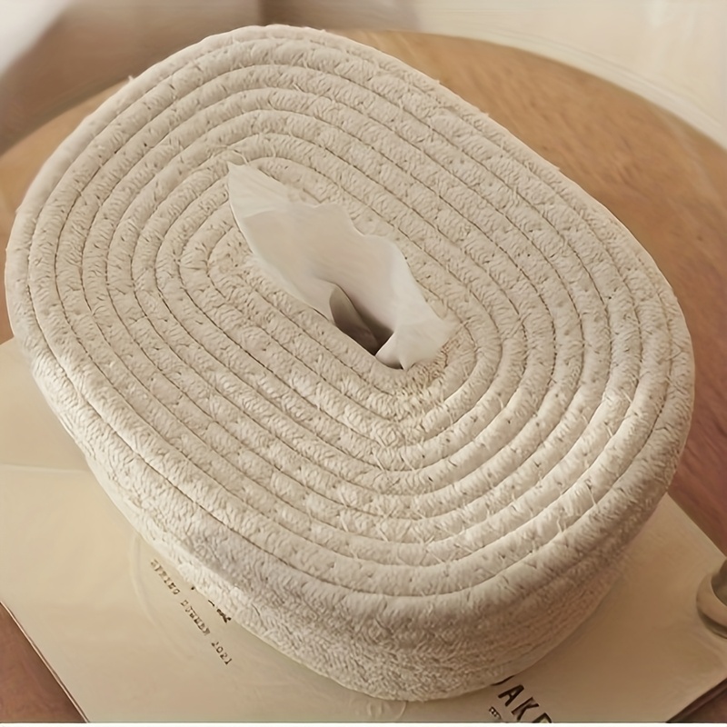 Support de boîte à mouchoirs en tissu tissé à la main, 1 pièce, , léger, lavable, rangement multifonctionnel pour serviettes de visage, serviettes à la maison: WHITE