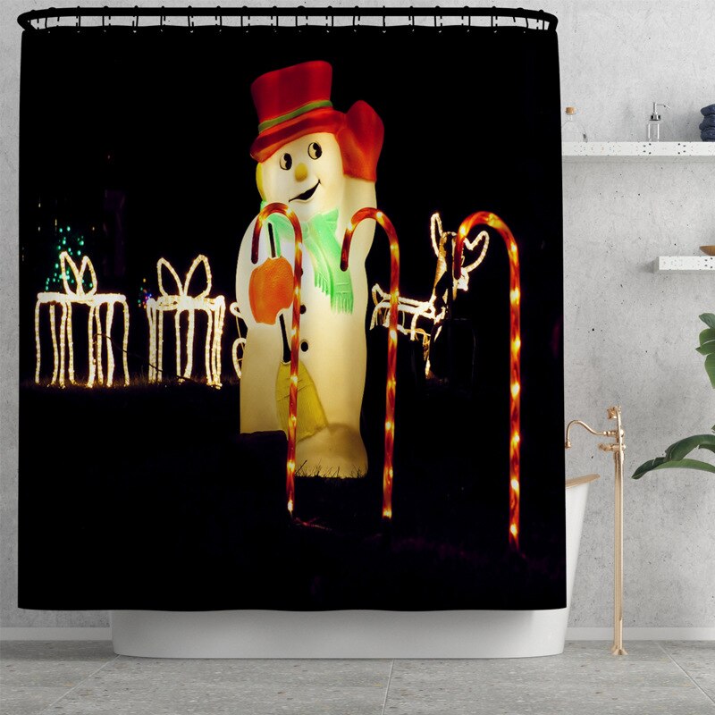 Kerst Badkamer Mat Douchegordijn Gedrukt Douchegordijn Sneeuwpop Bad Mat Anti Slip Mat Microfiber Badkamer Bad Rug: Shower Curtain-293